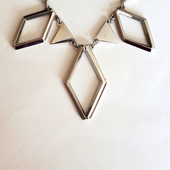 Silver Toned Geometric Shape Statement Necklace - Picture 2 of 4